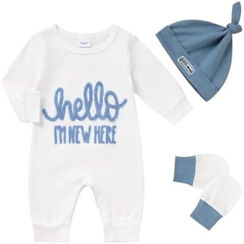 Newborn Romper Baby Boy Cotton Jumpsuit New Baby Hat Gloves Romper Coming Home Clothes Outfits