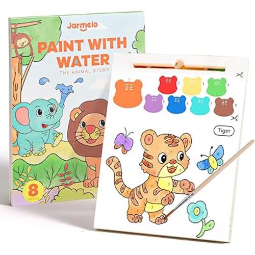 Jar Melo Paint with Water Books for Toddlers, Mess Free Watercolor Painting Activity for Kids Ages 1-3, 2-4, 4-6, Paint by Number Art Craft Coloring Gift with Brush, Kids Stocking Stuffers, Animals