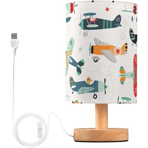 Airplanes Table Lamp for Bedroom Desk Nightstand Lamp Bedside Lamps with USB Charging Cable for Desk Office Living Room Decor