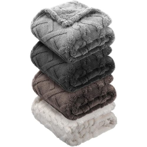 VitalCozy 4 Pcs Soft Fleece Baby Blanket 30" x 40" 3D Cozy Nursery Swaddling Blankets Little Boys Girls Infant and Newborn Receiving Gifts Blankets(Dark Color)