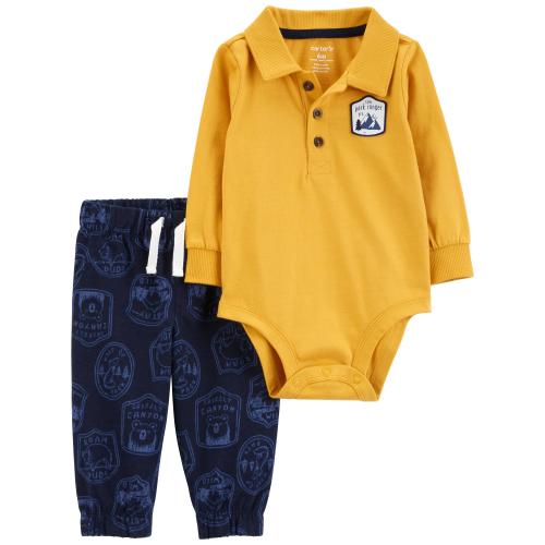 Baby 2-Piece Polo Bodysuit & Pants Set - 12M - Style,Yellow/Navy