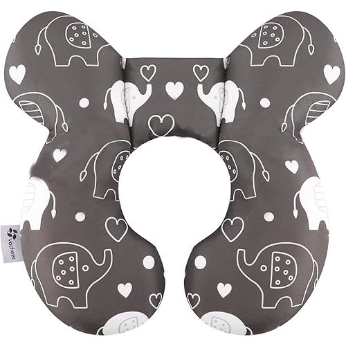 Baby Head and Neck Support, Travel Pillow for Car Seat, Stroller, Bouncer, Cotton washable (Elephant)