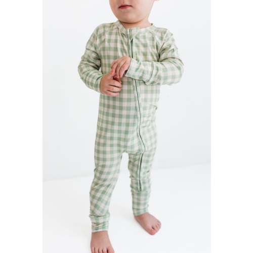 Green Gingham Zipper Romper