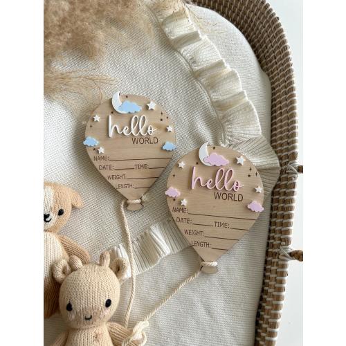 Hello World Air Balloon Baby Name Sign | Birth Announcement | Hospital Birth Announcement Sign | Moon and Name sign| Baby Boy Birth signs