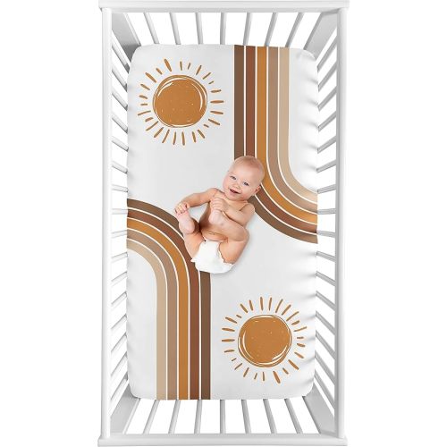 Sweet Jojo Designs Rainbow Vintage Boho Sun Boy Girl Fitted Crib Sheet Baby Toddler Nursery Photo Op Pumpkin Rust Orange Taupe Brown and White Bohemian Sunshine Minimalist Gender Neutral Retro Arches