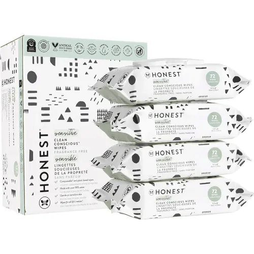 The Honest Company Clean Conscious Unscented Wipes | Over 99% Water, Compostable, Plant-Based, Baby Wipes | Hypoallergenic for Sensitive Skin, EWG Verified | Pattern Play, 288 Count