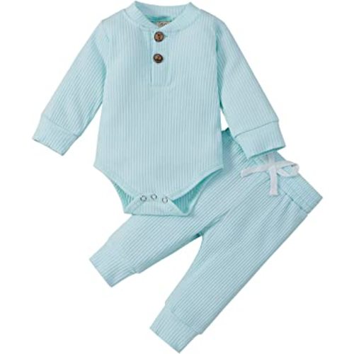 Newborn Baby Girl Boy Fall Clothes 3 6 12 18 24 Months Outfits Long Sleeve Knitted Cotton Romper & Pants Infant Winter Sets