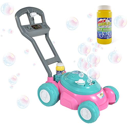 Sunny Days Entertainment Maxx Bubbles Deluxe Bubble Lawn Mower Toy – Includes 4oz Bubble Solution | Outdoor Bubble Machine for Kids | Easy to Use, No Batteries Required | Amazon Exclusive, Pink