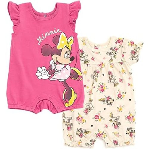 Disney Princess Minnie Mouse Ariel Baby Girls 2 Pack Rompers Newborn to Infant