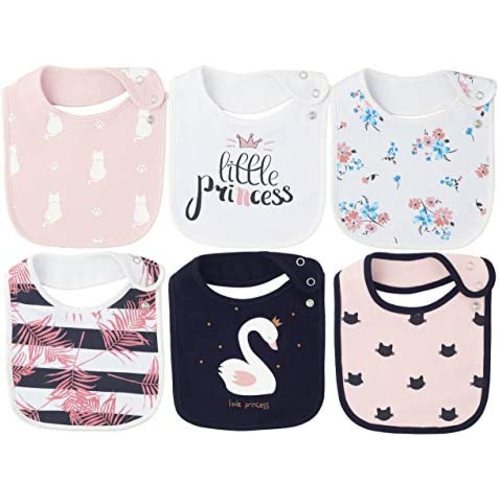 Maiwa 6 Pack Waterproof Cotton Baby Bibs for Girls Boys for Drooling Eating with Snaps