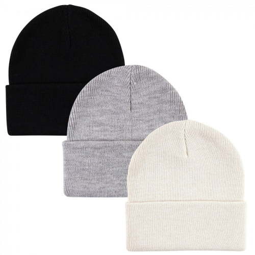 Hudson Baby Unisex Knit Cuffed Beanie 3pk, Cream Black, Infant Toddler
