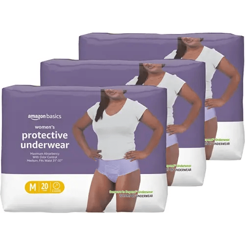 Amazon Basics Incontinence Underwear for Women, Protective, Disposable, Postpartum, Maximum Absorbency, Medium, Lavender, 60 Count (3 Packs of 20)