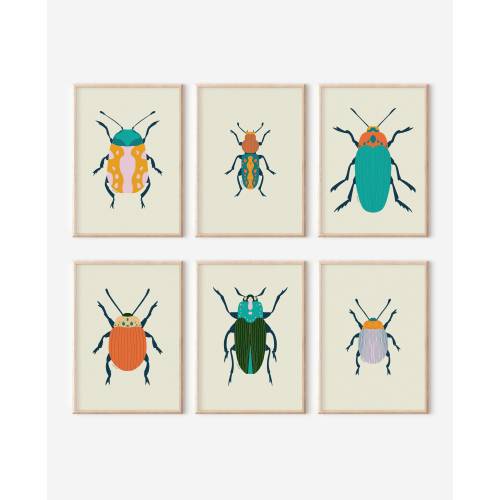Bold Beetle Illustration Print Pick your own Set of 3, A5,A4, insect illustration, bold print, bug, kids room, nursery, home, wall art