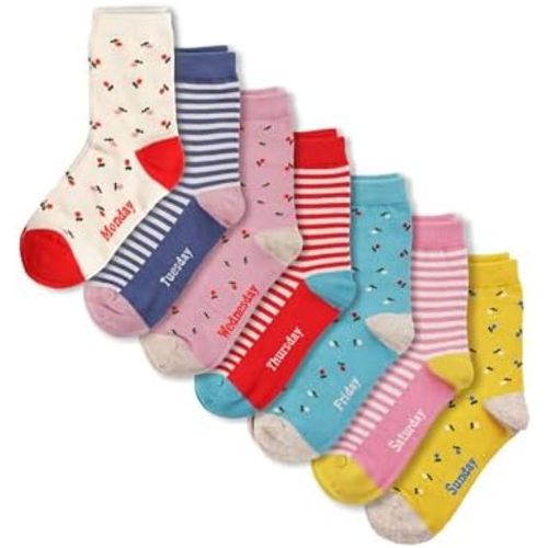 COTTON DAY 7 Days of the Week Gift Box Kids Girls Fashion Short Socks Cute Animal, Floral, Stars, Stripes & Polka Dots Design