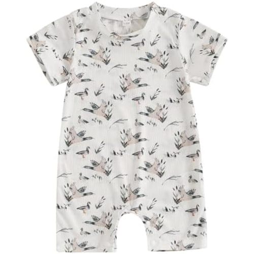 Biayxms Newborn Baby Boy Girl Mallard Duck Outfits Romper Short Sleeve Duck One Piece Jumpsuit Overalls Hunting Baby Clothes