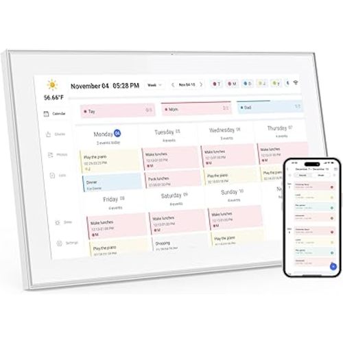 15.6 Inch Digital Calendar: Smart Digital Calendar Planner & Chore Chart, IPS FHD 1920x1080 Touchscreen Interactive Display for Family Schedules, Desk Stand Included - Share Photos & Videos via APP