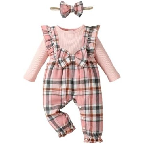 Newborn Infant Baby Girl Clothes Fall Winter Plaid Long Sleeve Jumpsuit One Piece Romper Bodysuit Baby Overalls Outfits