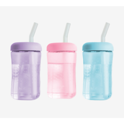 The First Years Squeeze & Sip Toddler Straw Cups - Squeezable Transition Sippy Cup with Silicone Straw - Toddler Feeding Supplies - Pink/Purple/Blue - 7 Oz - 3 Count - Ages 6 Months and Up