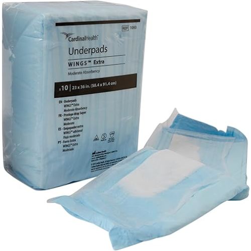 Wings Underpad 23 X 36 Inch Disposable Fluff Light Absorbency, 1093 - Pack of 10