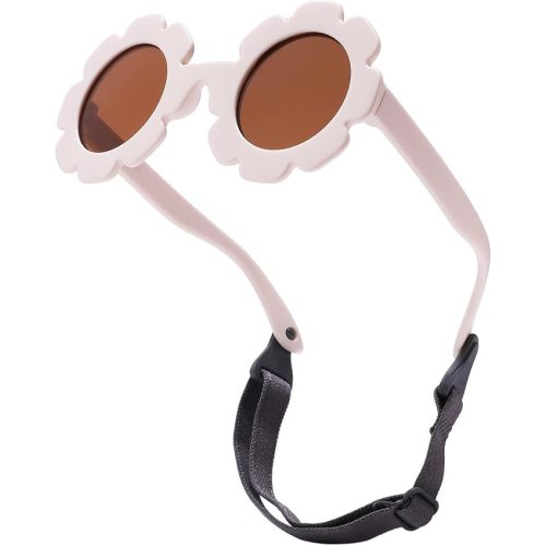 Baby Polarized Flower Sunglasses with Strap - Bendable Flexible Frame for Infant Girls Boys Age 0-24 Months