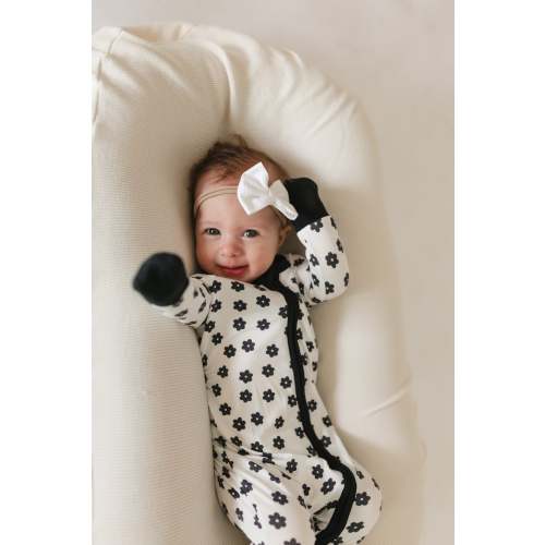 Infant Romper in Black & White Flowers