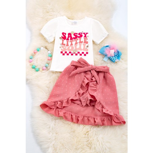 Girls Summer Short Set Sassy Little Soul Graphic Tee Short High Low Skirt
