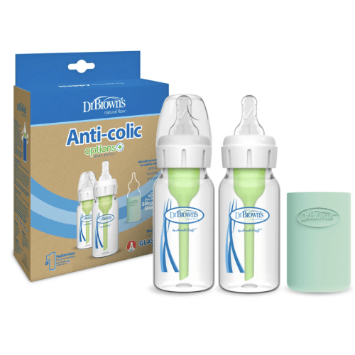 Dr. Brown’s Natural Flow® Anti-Colic Options+™ Narrow Glass Baby Bottle with Silicone Sleeve, 2-Pack