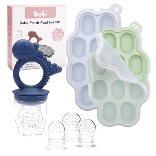 Baby Breastmilk Popsicle Molds with Baby Fruit Feeder Pacifier - btrfe Baby Silicone Nibble Freezer Tray Food Storage Containers for Toddler Teething & Infant Self Feeding, Blue
