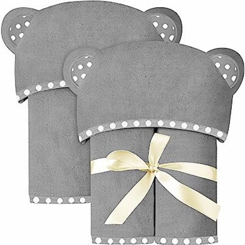 Set of 2 Hooded Baby Towels – Grey – Luxurious, Large and Super Absorbent – 35 x 35 Inch – Soft and Suitable for Infants, Toddlers and Kids – 400 GSM