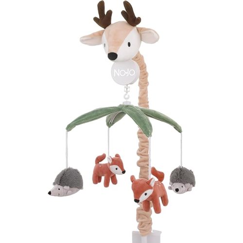 NoJo Plush Deer Green, Gray, and Tan Foxes and Hedgehogs Musical Mobile