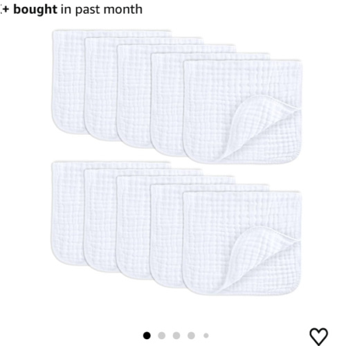 Comfy Cubs Muslin Burp Cloths 20" x 10", Pack of 10 - Large, 6-Layer, Ultra Absorbent 100% Cotton for Baby Drool and Messes - Soft, Safe & Gentle Baby Burp Cloths for Boys & Girls - White