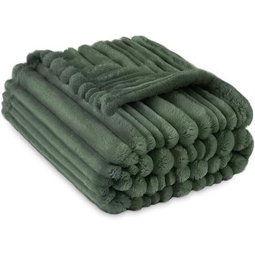 HOMRITAR Fleece Blanket for Baby Fuzzy Fluffy Warm and Lightweight Reversible Stripes Design Toddler Bed Blanket for Nursery Home Decor, 30 x 40 Inches, Forest Green