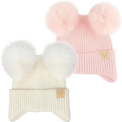 Funky Junque Baby Beanie Hat - Soft Knit Winter Cap with Double Pom Pom - Easter Pastels, Classic Solids, Value Packs