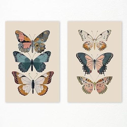 Yaasilinage Set of 2 Vintage Butterfly Canvas Wall Art Butterflies Pictures Posters Wall Decor For Nursery Blue Yellow Butterfly Art Prints Teens Girly Painting For College Dorm 12x16in Unframed