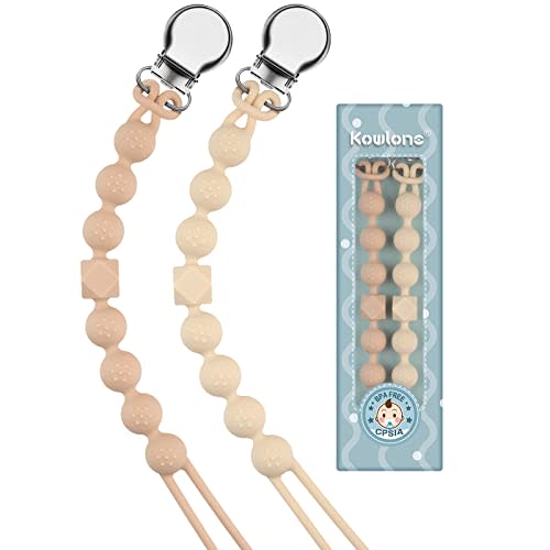 Silicone Pacifier Clip for Boys Girls Binky Clips Chain Leash Holder Straps Soft Flexible with Texture Baby Shower Birthday Christmas(Beige,Oatmeal)