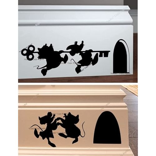 FnkBiz Jaq and Gus Wall Decal Mouse Hole Baseboard Sticker Mouse Hole Wall Decal 7 x 3 | Black | Set of 02 Decals
