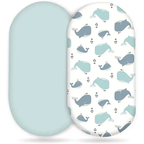 Stretchy Ultra Soft Fitted Bassinet Sheet Set 2 Pack, Universal Fit for Bassinets Baby Cradle Moses Basket Oval Rectangle Pad/Mattress, Lovely Whale Bassinet Sheets