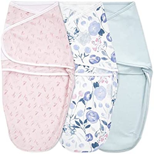 aden + anais Essentials Easy Wrap Swaddle, Cotton Knit Baby Wrap, Newborn Wearable Swaddle Sleep Sack, 3 Pack, Flowers Bloom, 0-3 Months