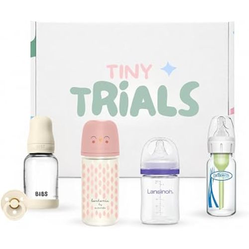Glass Baby Bottle Variety Pack Featuring Dr. Brown's, Lansinoh, Bibs & Suavinex, Bonus Bibs Pacifier Included, Anti-Colic Non-Toxic Tiny Trials Baby Bottle Discovery Box