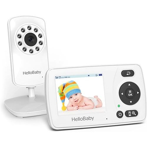 HelloBaby Monitor with Camera and Audio, 1000ft Long Range Video Baby Monitor-No WiFi, Night Vision, VOX Mode-Power Saving, 2.4'' Portable Travel Screen, Baby Safety Camera, for Baby/Pet, Plug & Play