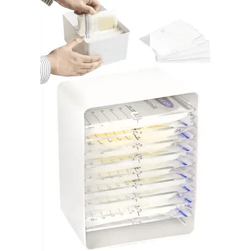 Breastmilk Freezer Storage Container with Separator Boards, 9 Pieces Adjustable Dividers Flat Freeze Breast Milkies Bags in Organizer Bins to Save Refrigerator Cabinet Space | Fit 3 4 5 6oz - White