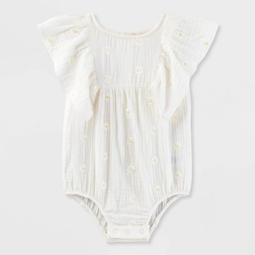Baby Girls' Daisy Embroidered Bubble Romper - Cat & Jack™ Cream 12M