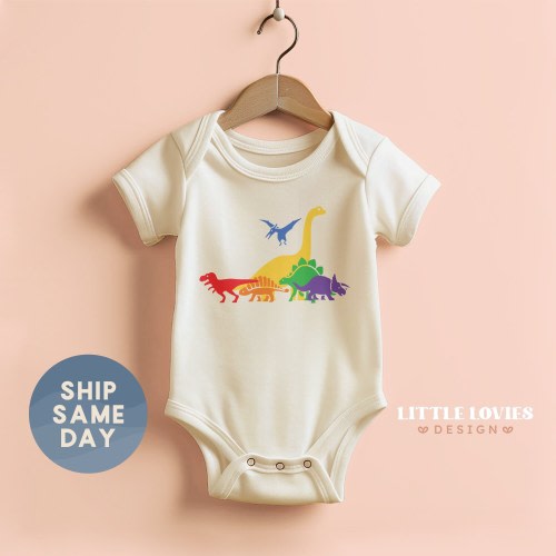 Dino Pride Onesie®, Dinosaur baby Bodysuit, Pride Month Gift For Baby, Lgbtq Baby Shower Outfit, Baby Activist Clothes, (CA-P14)