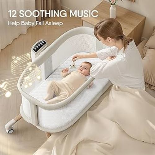 Amazon.com : Electric Smart Soothing Baby Bassinet with 5 Rocking Speeds, 3 Timer Modes, 12 Soothing Musics, 3 Adjustable Heights, Breathable Mesh Sides and Mosquito Net : Baby