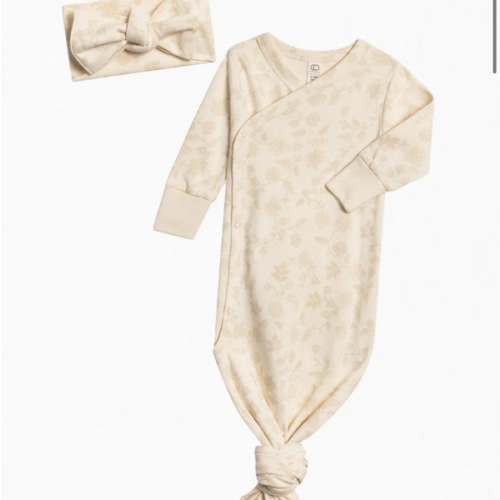 Organic Kimono Gown and Bow Wrap Set - Aria Floral