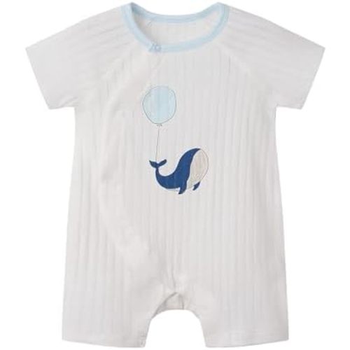 Organic Baby Romper Breathable Pointelle Newborn Bodysuit Natural Dye Short Sleeve Snap-Up Summer Outfit