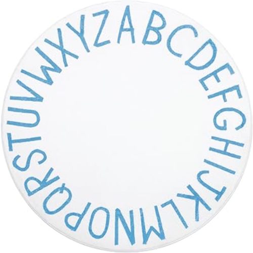 Topotdor Round Kids Play Rug Alphabet Nursery Area Rug Extra Large Soft Crawling Play Mat for Children Toddlers Bedroom (47 inch, Sky Blue/White)