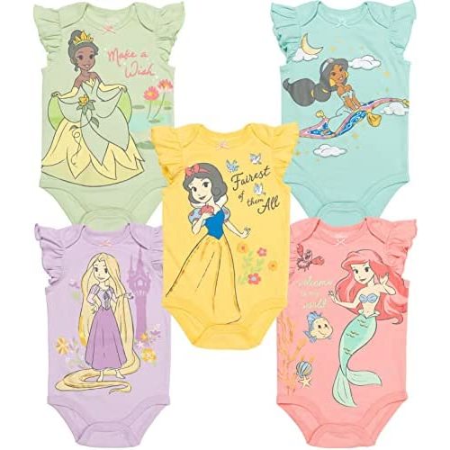 Disney Princess Ariel Cinderella Aurora Baby Girls Bodysuits and Headband Newborn to Infant