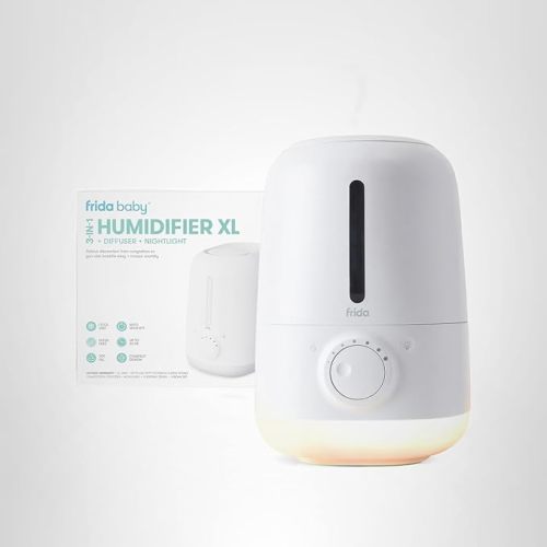 Frida Baby 3-in-1 XL Top Fill Humidifier for Bedroom, Cold & Flu Relief, 6L Tank Cool Mist Humidifier + Diffuser for Large Rooms, Mold Resistant, Nightlight, Auto-Off, Quiet, Essential Oil Diffuser