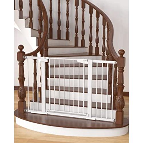 Cumbor 29.7"-51.5" Baby Gate Extra Wide, Safety Dog Gate for Stairs, Easy Walk Thru Auto Close Pet Gates for The House, Doorways, Child Gate Includes 4 Wall Cups,White, Mom's Choice Awards Winner